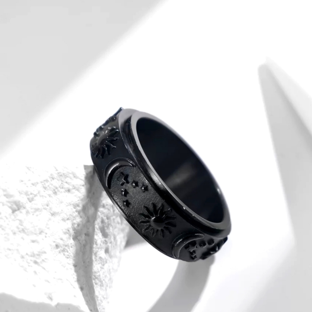 Star Moon Sun Rotating Anxiety Titanium Stainless Steel Bohemian Ring